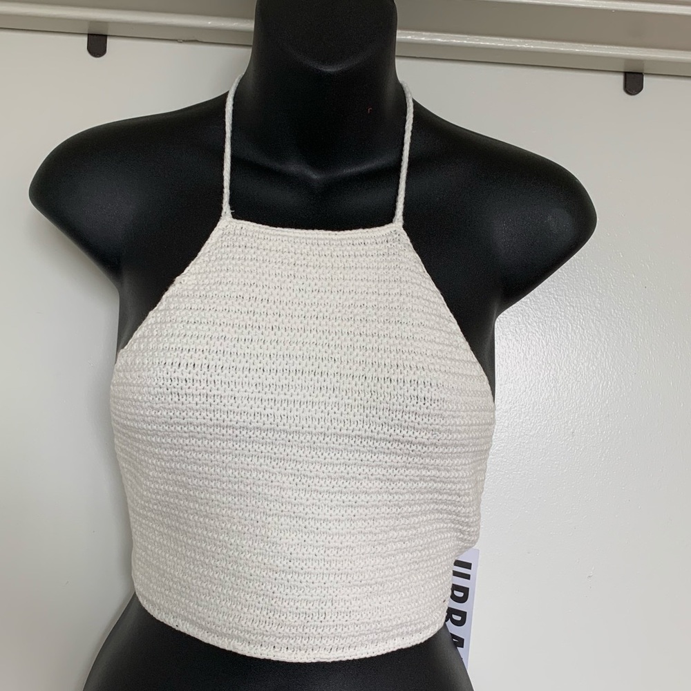 UO White Crochet Halter Crop Top
